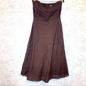 J Crew Strapless Fit & Flare Midi Dress Brown Textured Jacquard 100% Cotton 2